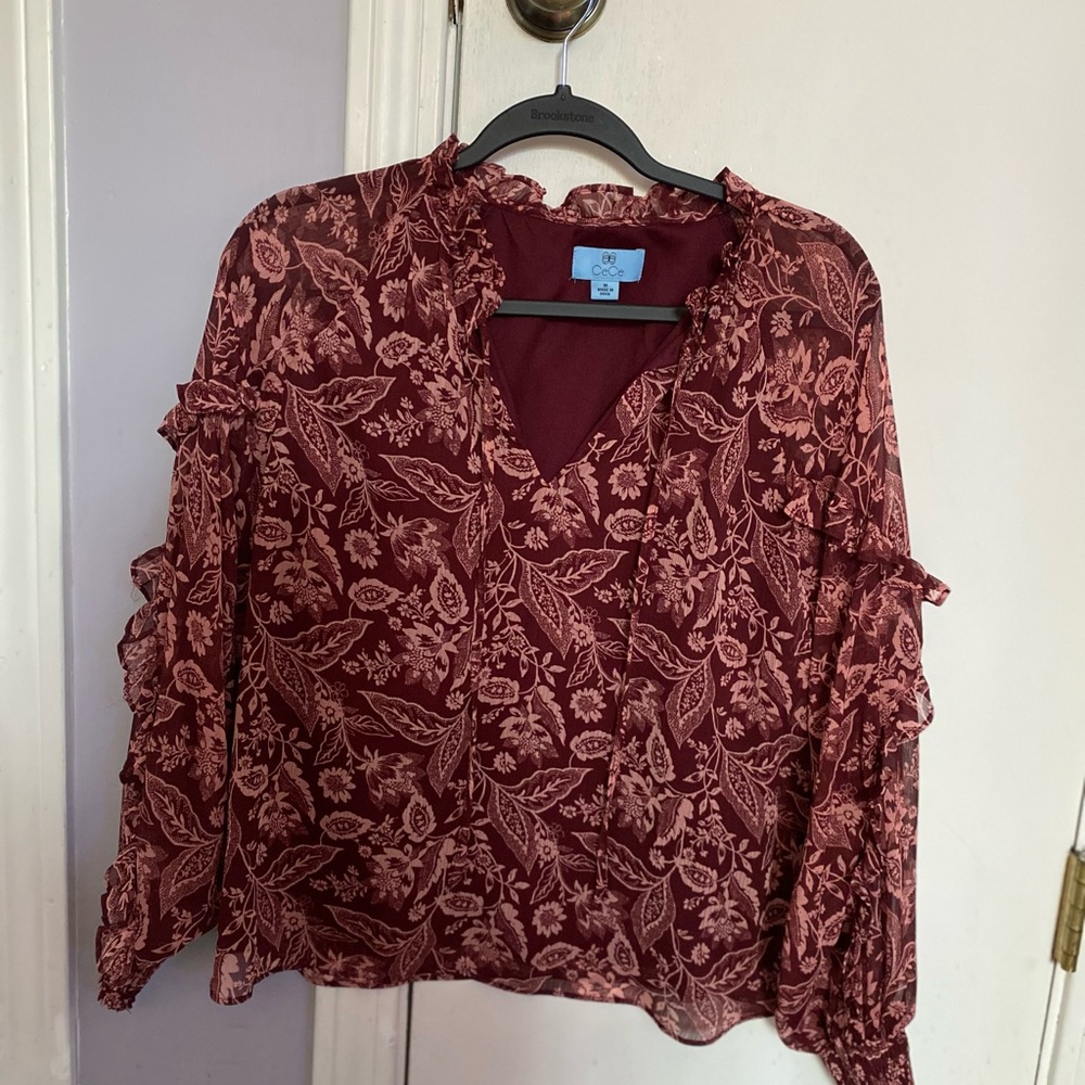 CeCe Women’s Burgundy Floral Blouse